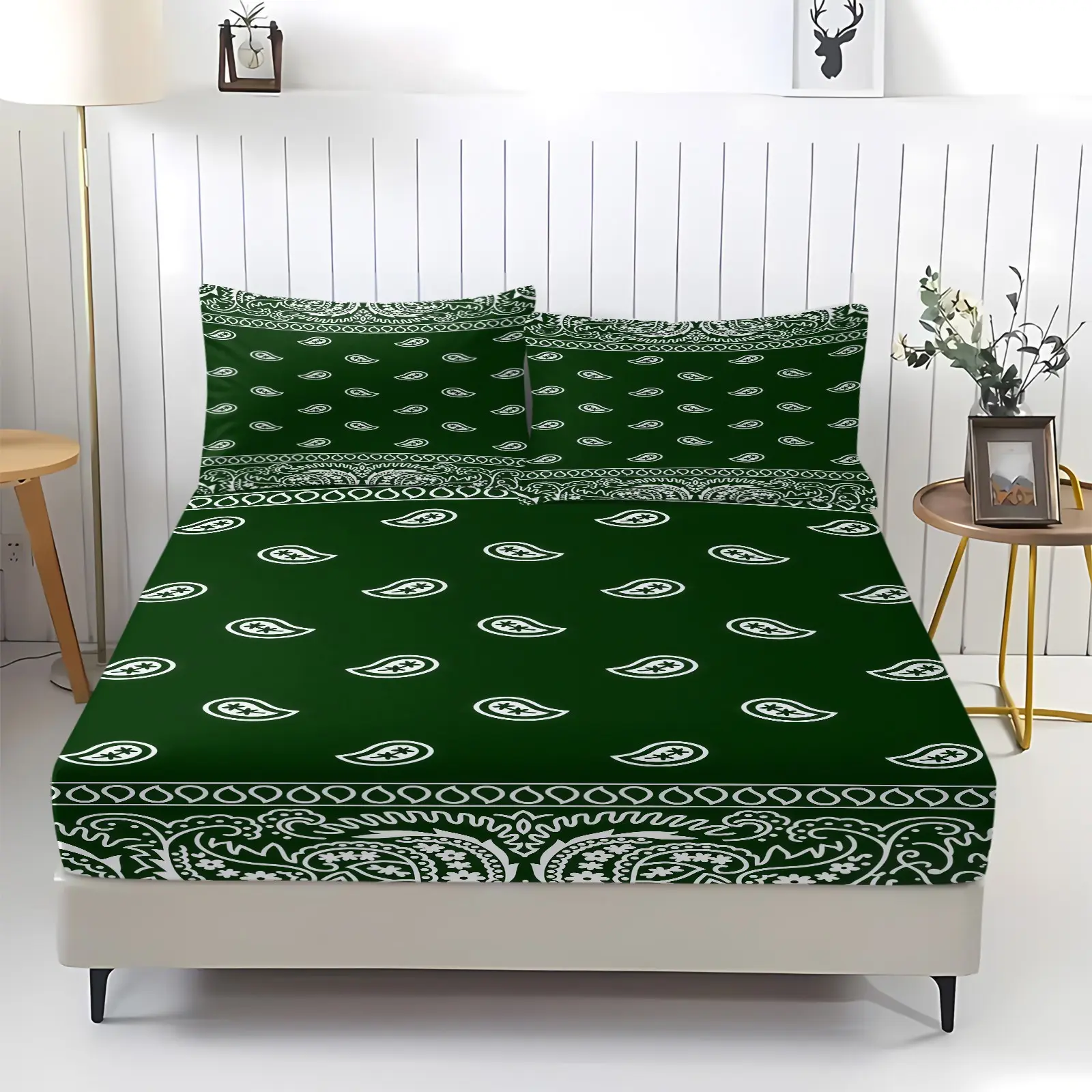 Green Paisley Print Bed Sheet Set, 1 Bed Sheet With 2 Pillowcases (Excluding Pillow Core), Suitable For Bedrooms, Dormitories, And Guest Rooms, Suitable As Gifts And Decorations