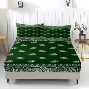 Green Paisley Print Bed Sheet Set, 1 Bed Sheet With 2 Pillowcases (Excluding Pillow Core), Suitable For Bedrooms, Dormitories, And Guest Rooms, Suitable As Gifts And Decorations