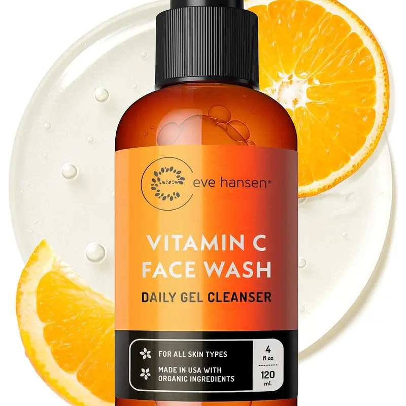 Eve Hansen Vitamin C Cleanser Face Wash - HUGE 8 oz Gentle Facial Cleansing Gel for Uneven Skin Tone, Age Spots and Fine Lines - Natural Face Soap with Aloe Vera, Green Tea, Ginseng