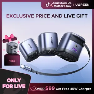 【LIVE ONLY】UGREEN 45W/65W/100W 3 in 1 Compact GaN Charger, Retractable USB C Fast Wall Charger with Foldable Plug, Compatable for iPhone 17/16 Series, Galaxy, Pixel, iPad-Cellphone Electronic portable charger,TikTokShopBlackFriday ,TikTokShopHolidayHaul