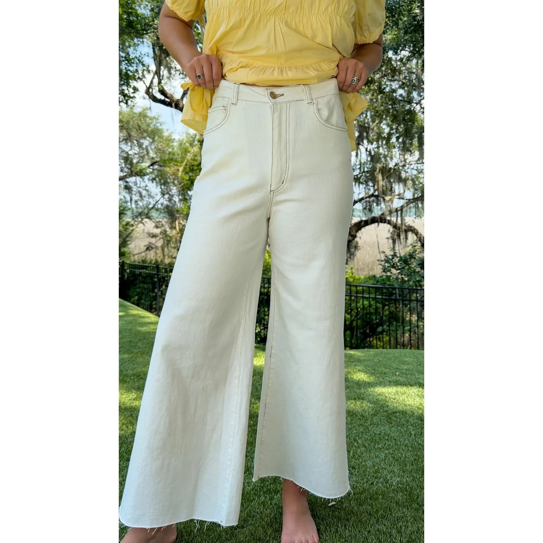 Camden High-Rise White Wide Leg Jeans with Raw Hem