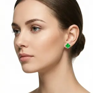 Green Real Silver flower Earring 925 Fine Silver