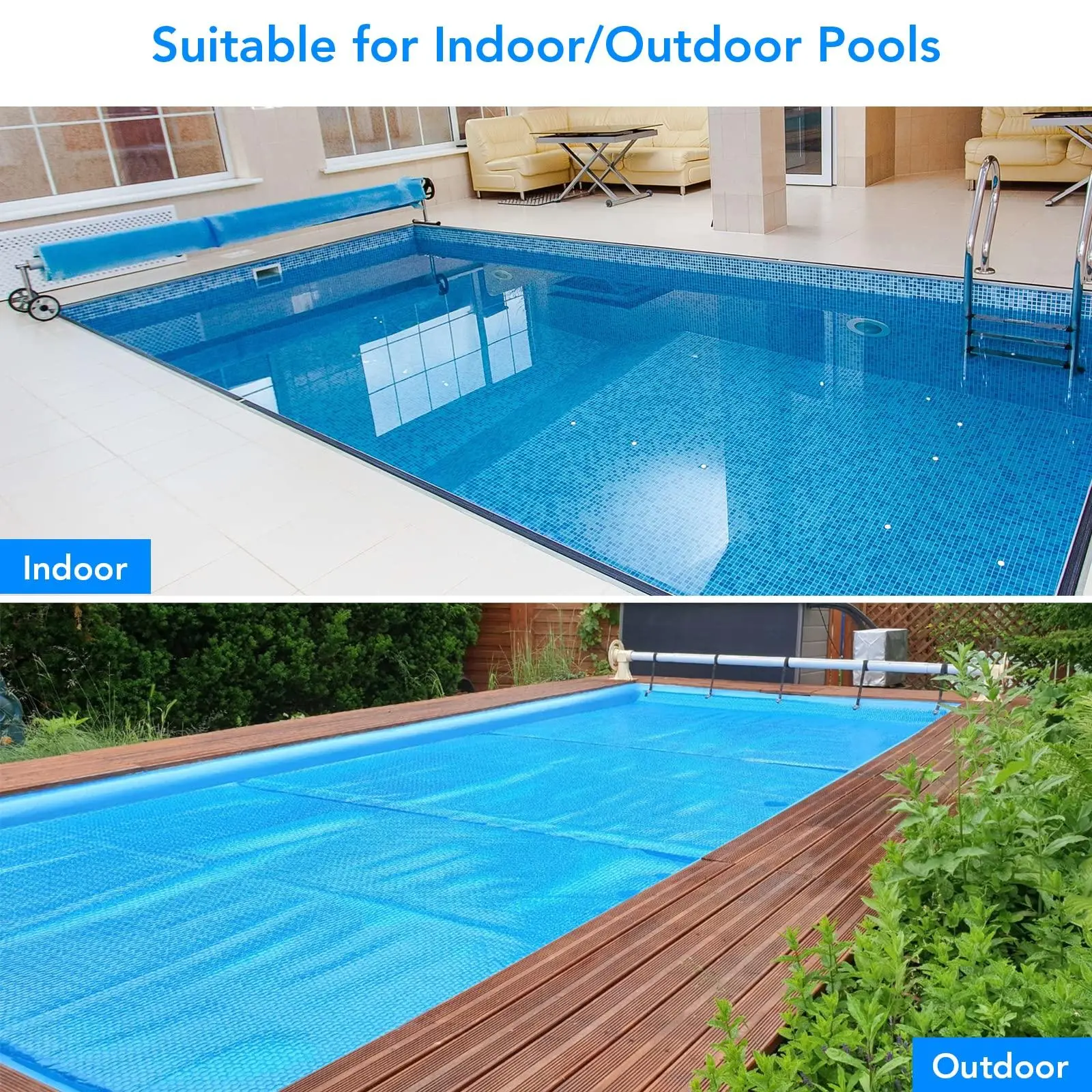 Versatile Rectangle Solar Pool Cover – Heat Retaining Blanket for In-Ground & Above-Ground Pools, Fits 16ft x 24ft & 16ft x 32ft, 200μm/300μm Thickness – Enhanced Solar Heating & Safety