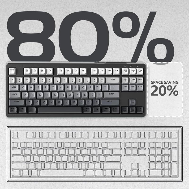 FREEWOLF M87 Wireless/BT Dual Modes Manbrane Gaming Keyboard 87 Keys Layout Type-C Rechargeable PBT Keycaps with Cool Rainbow Backlit  for PC Mac Linux