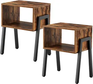Nightstands Set of 2, Stackable End Table, Side Table, Bedside Tables with Open Storage Shelf, for Bedroom, Living Room, Rustic Brown BF38BZP201