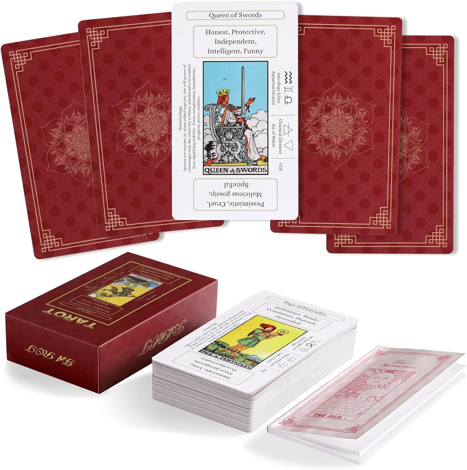 Beginner Tarot Cards Deck with Meanings on Them-Tarrot Deck with Guidebook(Free Soft Velvet Pouch Bag), Card Set, Classic Tarot Cards