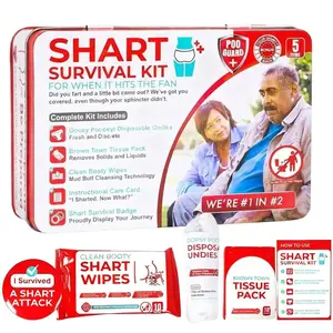 Funny Shart Survival Gag Gift Set, Novelty Prank Kit with Underwear and Butt Wipes, White Elephant Party Toy Hazmat Bag