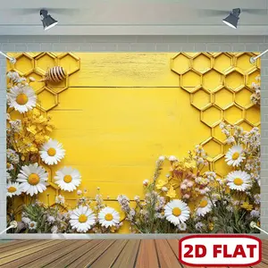 2D Flat Photo Booth Props, Vibrant Honeycomb Daisy Party Background Cloth, Durable Vertical Rectangle Banner, Easy to Hang Decorations