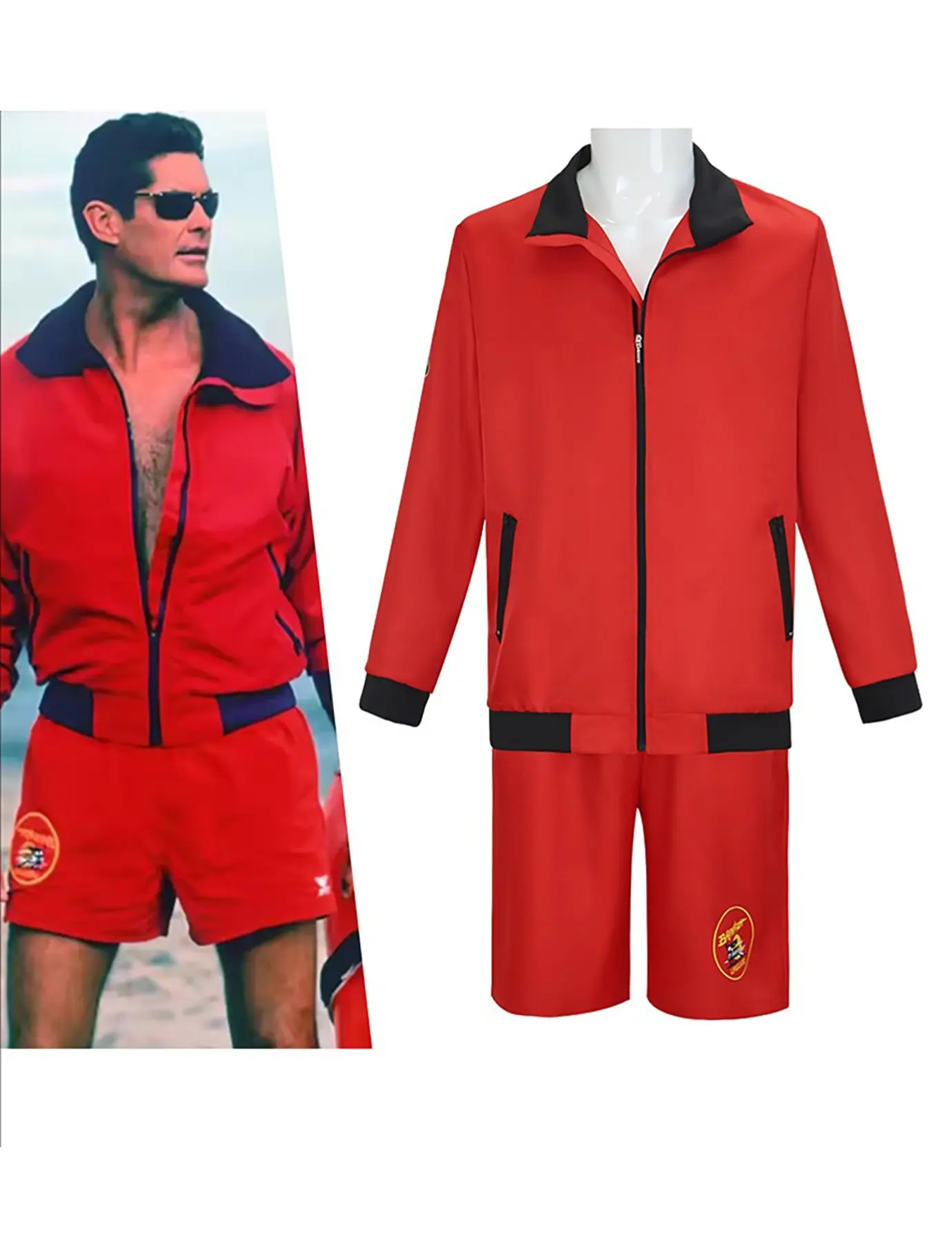 Mitch Buchannon Cosplay Red Coat Beach Movie Baywatch Coat Beach Style Red Jacket And Pants Full Set Carnival Suit