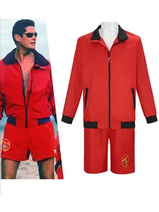 Mitch Buchannon Cosplay Red Coat Beach Movie Baywatch Coat Beach Style Red Jacket And Pants Full Set Carnival Suit