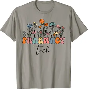 Pharmacy Tech Flowers, Vintage Retro Floral Pharm Technician T-Shirt - Williamze Shop 32B0CL2WYJMN