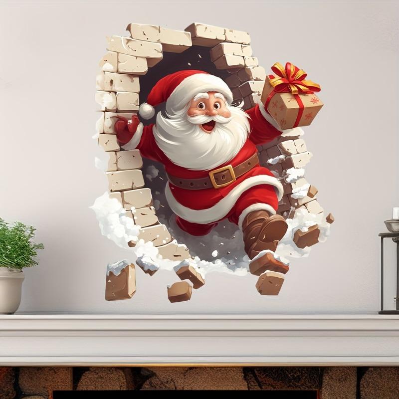 Santa Claus Breakthrough Wall Stickers - Removable Vinyl Christmas ...