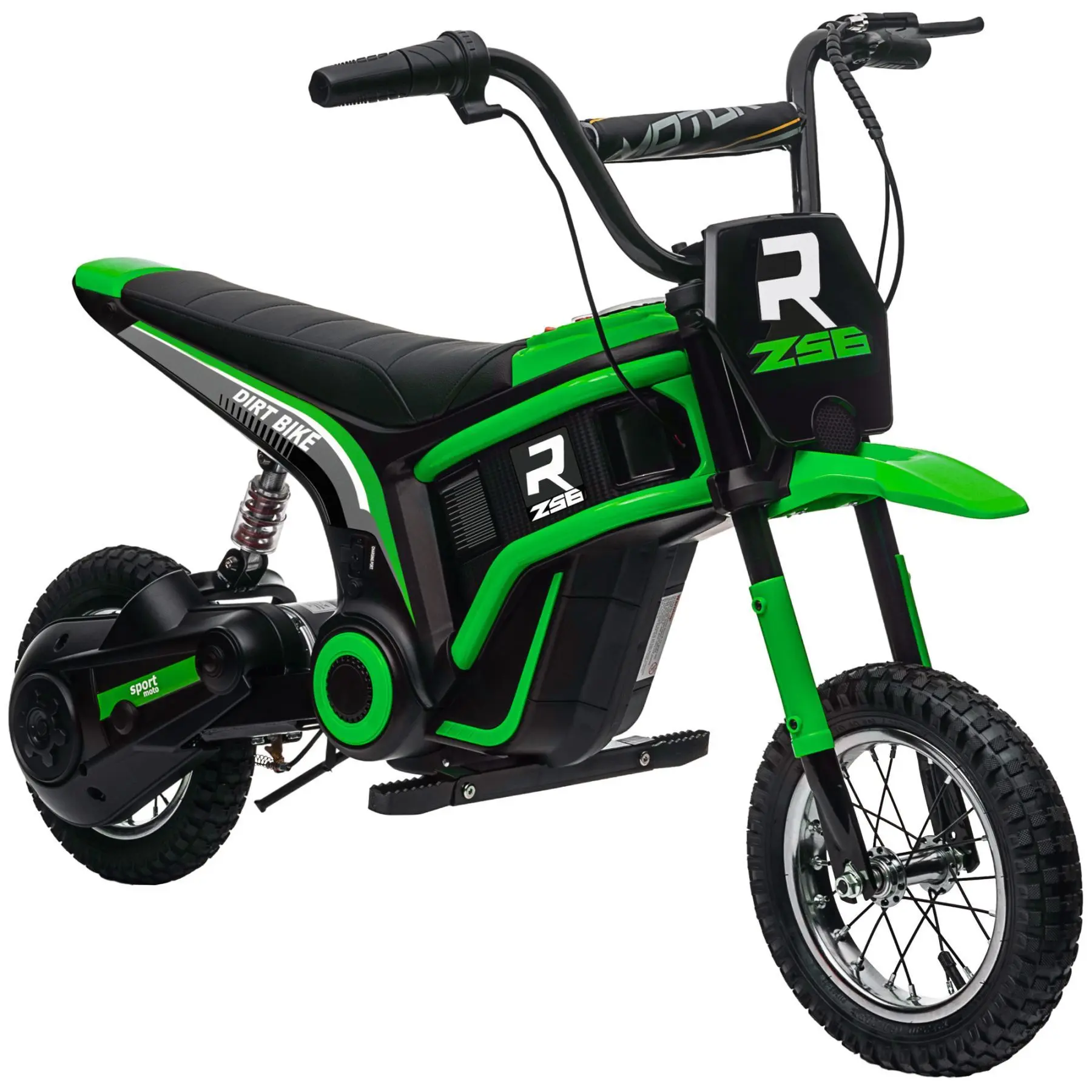24V 350W Electric Dirt Bike Ride-On Toy for Teens (Ages 13+), Green Off-Road Vehicle with Twist Grip Throttle, Control, Safety Brake, Music Horn, Rear Shock Absorption, Footrest, Up to 15 MPH