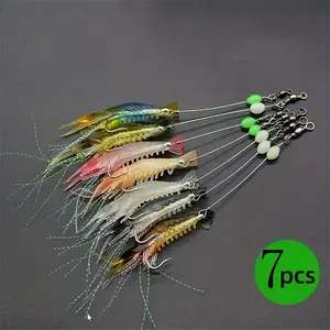 7 pieces/set Glow Worm Soft Bait - Glow Fishing Bait, with hook and swivel - 8 cm/3.15 inches - 5 grams
