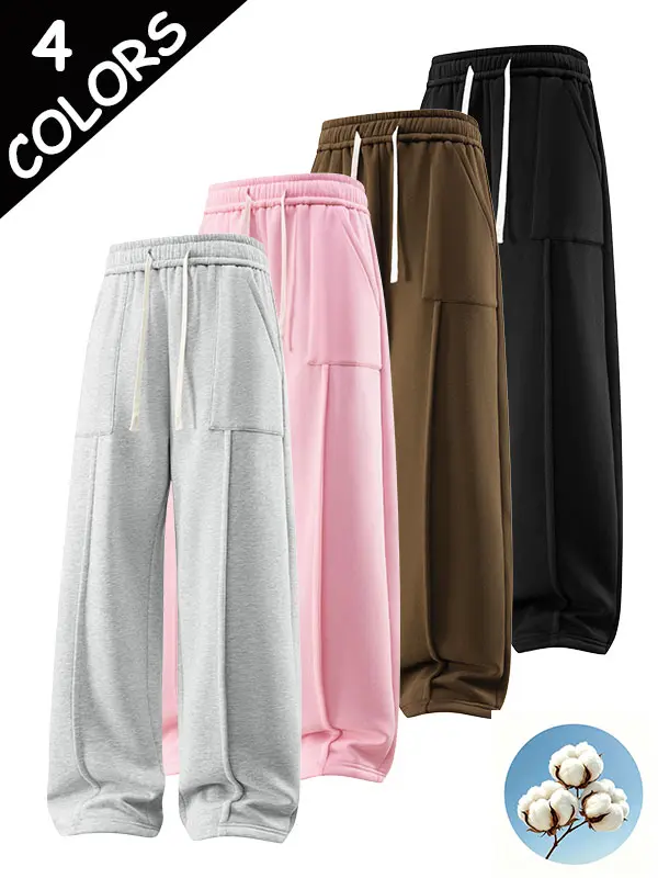 Clean Gent women’s drawstring waist joggers, simple loose-fit sports casual pants, pure-color athletic pants made from soft, skin-friendly cotton fabric, comfortable material, gym workout pants, suitable for autumn/winter at home