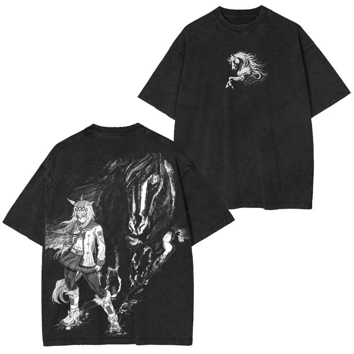 Men's Vintage Washed Cotton Menswear T-Shirt - Short Sleeve Crew Neck Fitted Cut Top with Distressed Playful Fandom Art Graphic for Casual Wear, All Seasons