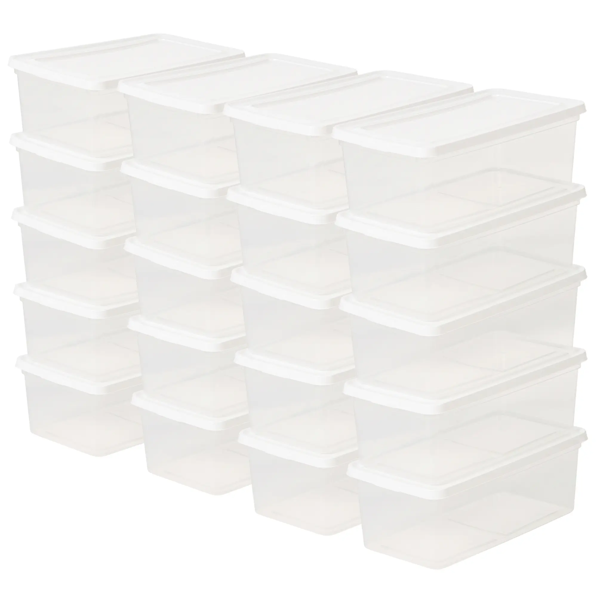 IRIS USA Storage Bins with Lids, Stackable Clear Plastic Box, 20-Pack, 6 Qt