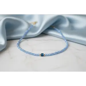 Azure Gleam Bead Necklace-Gold "LM"