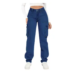 2025 New Retro Mid-Rise Multi-Pocket Work Jeans Women's Casual Straight Pants Trendy Pants Womenswear Denim Springtop Mardi Gras Bottom Trouser Streetwear Button