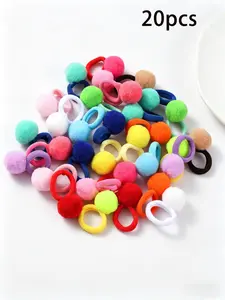 20Pcs Pom Pom Hair Ties Set, Cute Colorful Hair Bands for Kids & Girls, Elastic Ponytail Holders for Toddlers