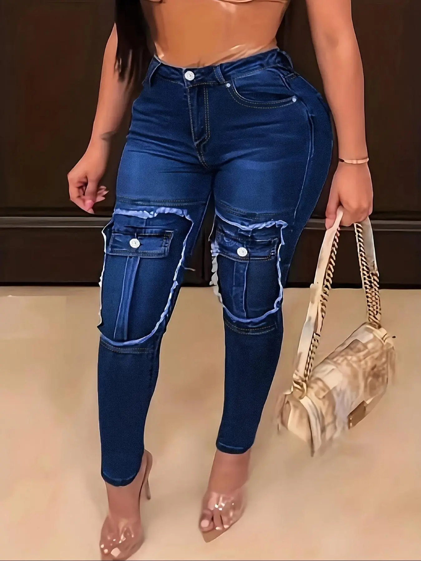 Women's Basic Plain Denim Jeans, Fashionable Street High Waist Skinny Slim Jeans for Daily Wear, Ladies Bottoms for All Seasons, Streetwear, Pants