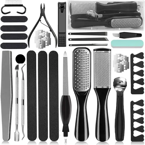 Unisex 36-in-1 Stainless Steel Manicure Pedicure Kit - Exfoliating Foot File, Callus Remover, Nail Care, Cuticle Tools for Home, Salon Beauty Personal Care