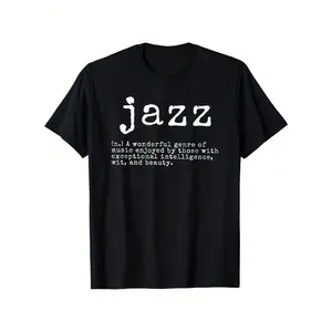 Men's Retro Jazz Music T-Shirt - Cotton Relaxed Fit Tee with Jazz Lettering Print, Medium Stretch Fabric Suitable for Parties, & Casual Wear - Gift for Musicians, Teachers, Birthday Brother - - Machine Washable Shirt