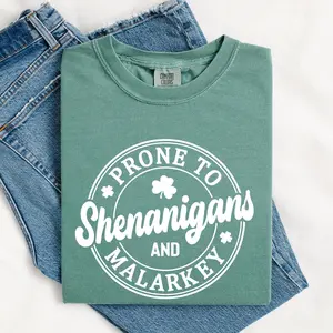 Prone to Shenanigans and Malarkey, St Patrick's Day, Shamrock, Clover, Lucky, Leprechaun Tshirt, Women's Comfort Colors Tee