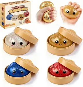 Dumpling Squishy 4 Pack, Dumpling Squishies Fidget Sensory Toys, Colorful Dumplings Stress Balls for Anxiety Relief, Bao Bun Squishy for Kids Adults Presents