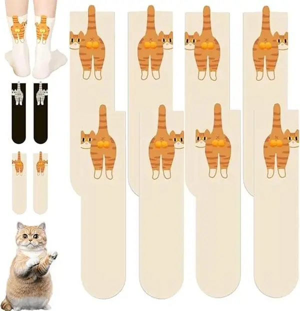 4 Pairs Cute Cat Socks with Balls, Cat Socks for Women Men, Cotton Novelty Funny Animal Cute Crew Sock for Women Men Cats Lovers Gift