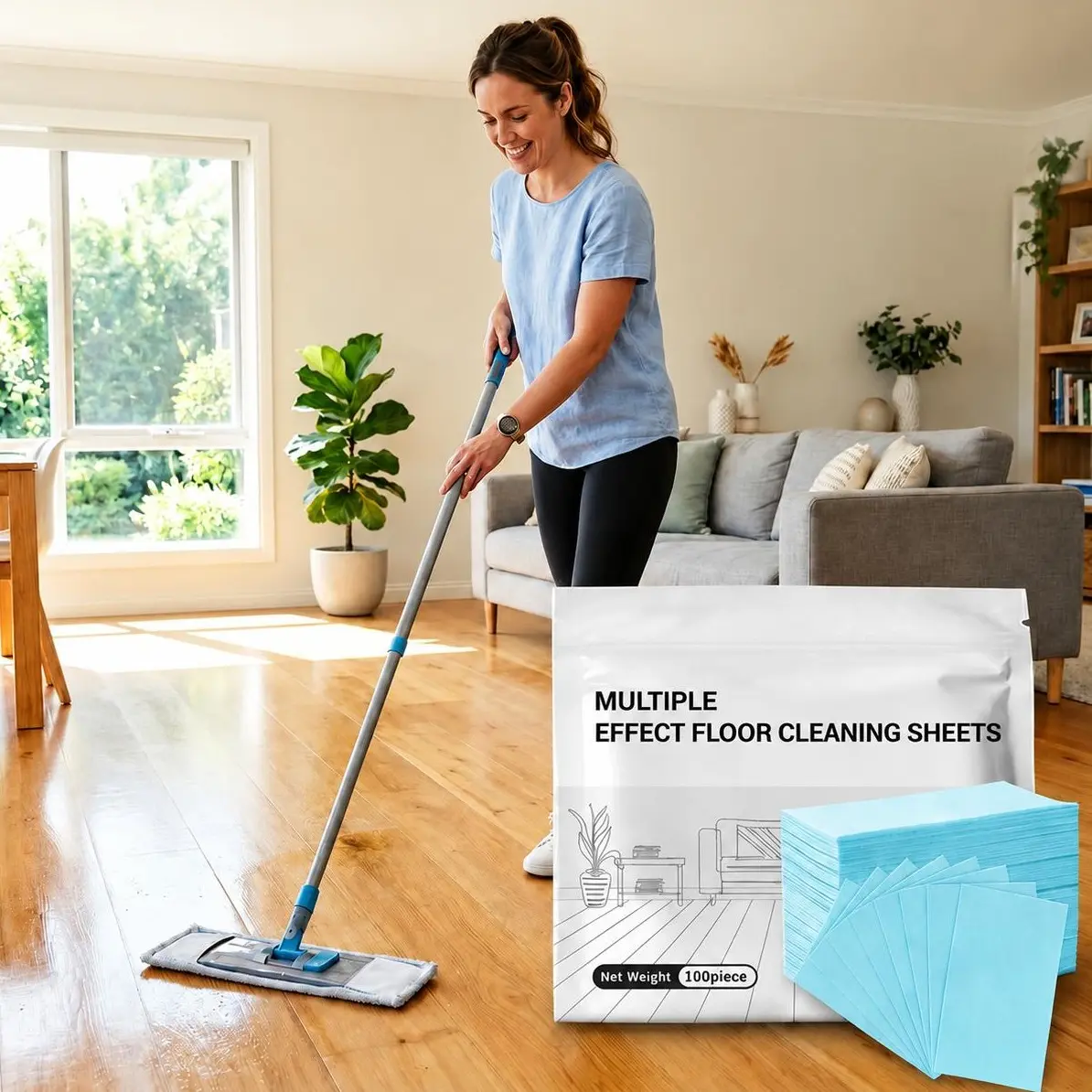 100 Piece Floor Cleaning Sheets, Multi-Surface Floor Cleaner, Quick Dissolve for Mopping, Hardwood Laminate Tile & Vinyl Floors, Fresh Scent, Just Add Water