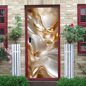 2pcs Luxury Silk Texture Gold Wave Pattern Stereo Wall Sticker Self Adhesive Waterproof Removable Decorative Sticker for Bedroom Living Room Modern Minimalist Home Art Door Decoration Background Wall Ar