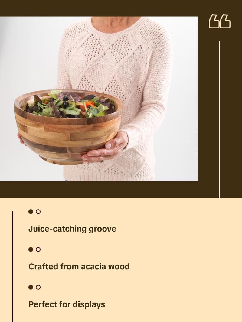 Premium Thick Acacia Wood Salad And Serving Bowl