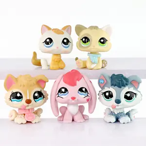 5PCS Mini Animal Figurines - Cats, Bunny & Husky Puppy with Dress-Up Accessories, Collectible Toy Set for Kids, Party Favors & Room Decor