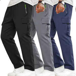 Men's cargo pants 3-piece, waist drawstring multi-pocket tooling, suitable for outdoor leisure travel Durable machine-washed fabric, suitable for all seasons Casual outdoor work trousers | Street style casual pants