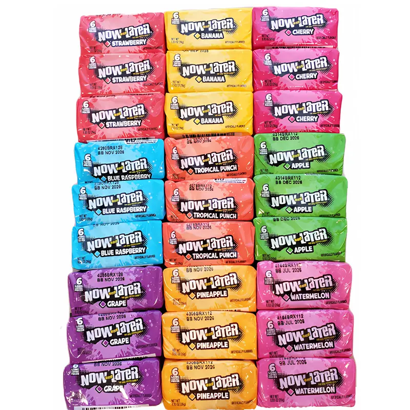 Now and Later Candy Variety Pack of 27 - 3 of each flavor Fruity Chewy Mixed Flavors Sweet Snack Strawberry Apple Watermelon Grape Pineapple Tropical Cherry
