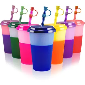 Color Changing Cups Tumblers with  & Straws for  - 7  Plastic Bulk Tumblers 12oz Cold Cup Tumbler Set for