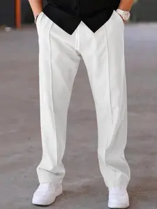 Men's Solid Color Elastic Waist Pants, Regular Fit Casual Comfy Trousers for Daily Wear, Men's Bottoms for All Seasons, Casual Sporty Trousers