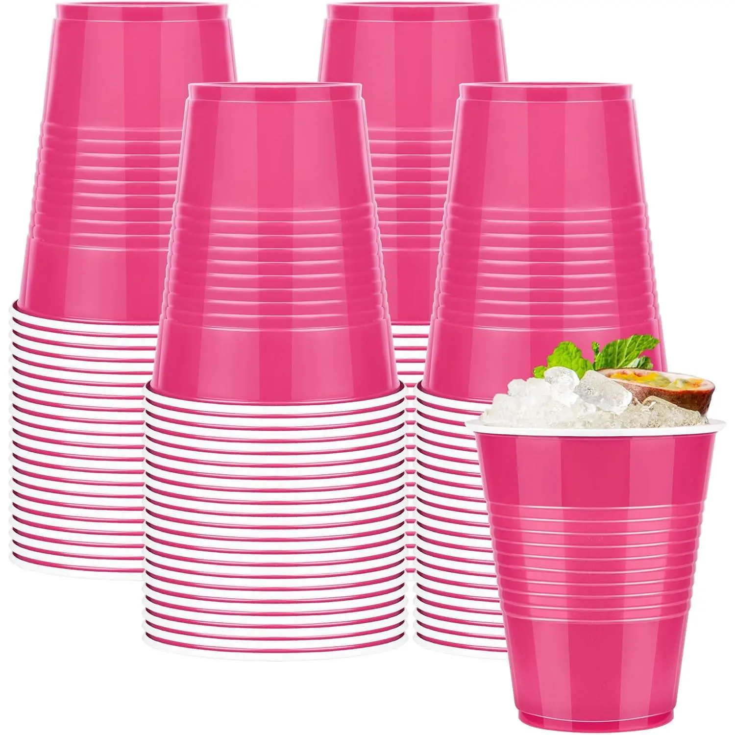 100 Pack Disposable Plastic Cups 12 Ounce Hot Pink Plastic Party Cups Colored Drinking Cups Bulk Solo Cup for Wedding Birthday Party