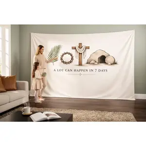 Christian Resurrection Tapestry |   Cross Crown of Thorns Wall Decor |   Easter Religious Wall Hanging for Bedroom & Living Room