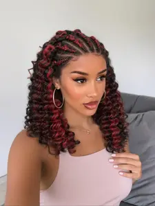 13x6 Lace Area 16 Inch Half Lace Curly Bob Wig, Medium Length Synthetic Hairpiece, All Season Wearable Hairstyle Accessory, Pre Braided Wig