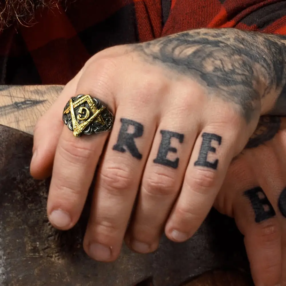 FaithHeart Masonic Ring Freemason Symbol Signet Ring Stainless Steel