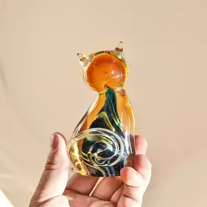 Handmade Multicolor Glass Cat Statue, Elegant Swan Decor for Home & Office, Traditional Style Ornament, Portable Design