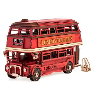Robotime Rolife London Tour Bus City Sightseeing Car Model Best Gifts Present for Kids Building Block Kits 3D Wooden Puzzle TGM02 London Tour Bus