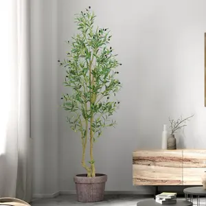 HZXGCP 5/6/7FT Artificial Olive Tree - Lifelike Faux Plant with Natural Wood Trunk, Decorative Fruits, Low-Maintenance Fake Tree for Home Decor