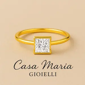 Casa Maria Gioielli – "Regina" Princess-Cut Lab-Grown Diamond Ring in 14K Real Yellow Gold (Au585)