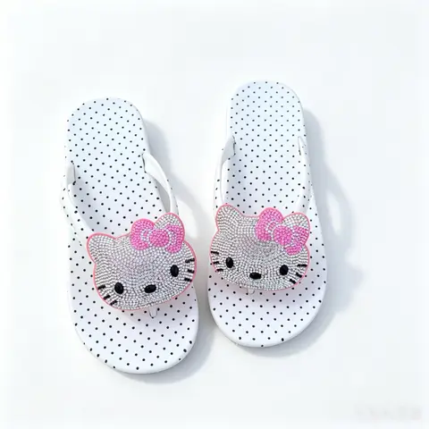 Sanrio Polka Dot Shiny Hello Kitty Flip Flops Cute Kawaii Non-Slip Summer Slides Indoor Outdoor Footwear for Girls Women