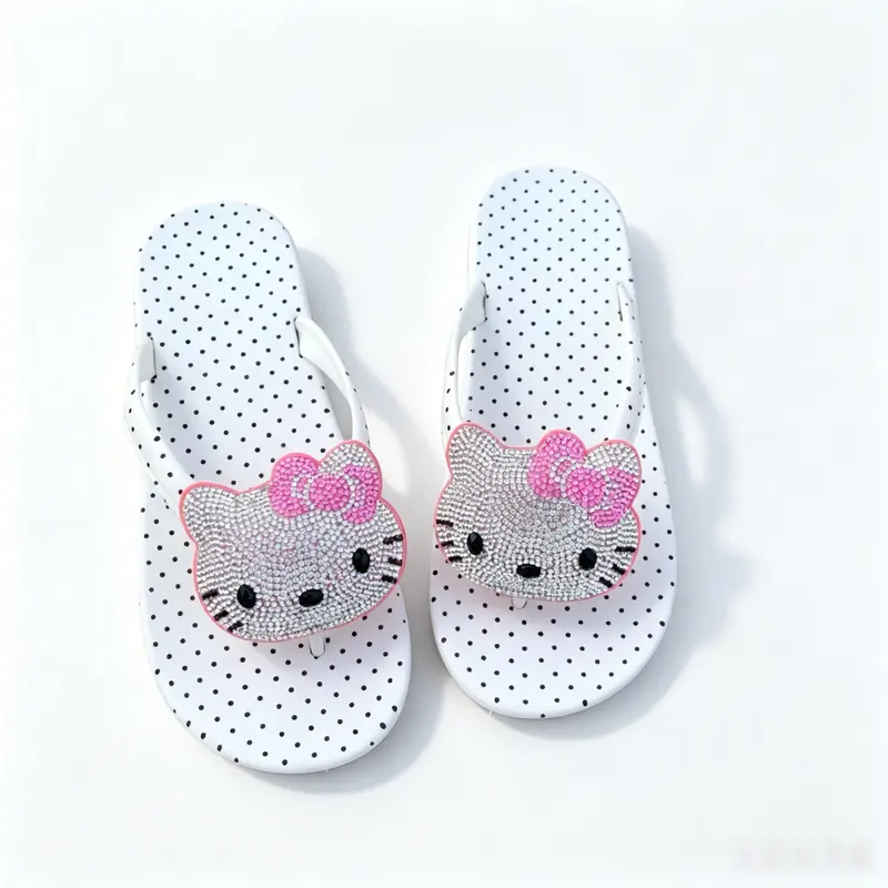 Sanrio Polka Dot Shiny Hello Kitty Flip Flops Cute Kawaii Non-Slip Summer Slides Indoor Outdoor Footwear for Girls Women