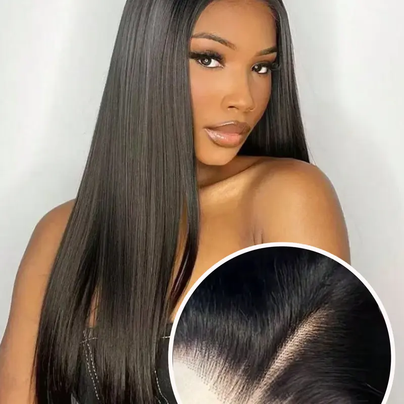 26 Inch Long Silky Straight Black Wig, 13x4 Lace Front Wig, Hand-Tied Natural Hairline, Heat Resistant Synthetic Hair, Natural Look, Frontal Lace for Women, Daily Wear Cosplay Party Wigs, Natural Looking Wigs, Synthetic Smooth Wig