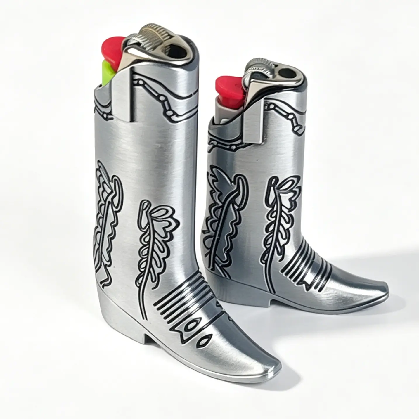 Vintage Cowboy Boot Lighter Case for BIC J5-J6 Lighters, Western Metal Lighter Holder Sleeve, Retro Look Boho Boot Cover, Lighter Accessories Gift for Men-Women